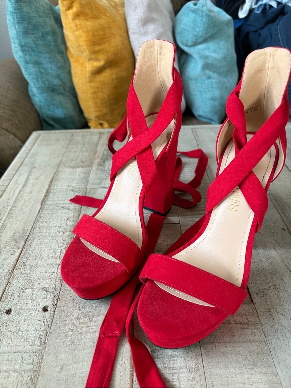Dream Pairs Red Crisscross Lace-Up Block Heel Sandals